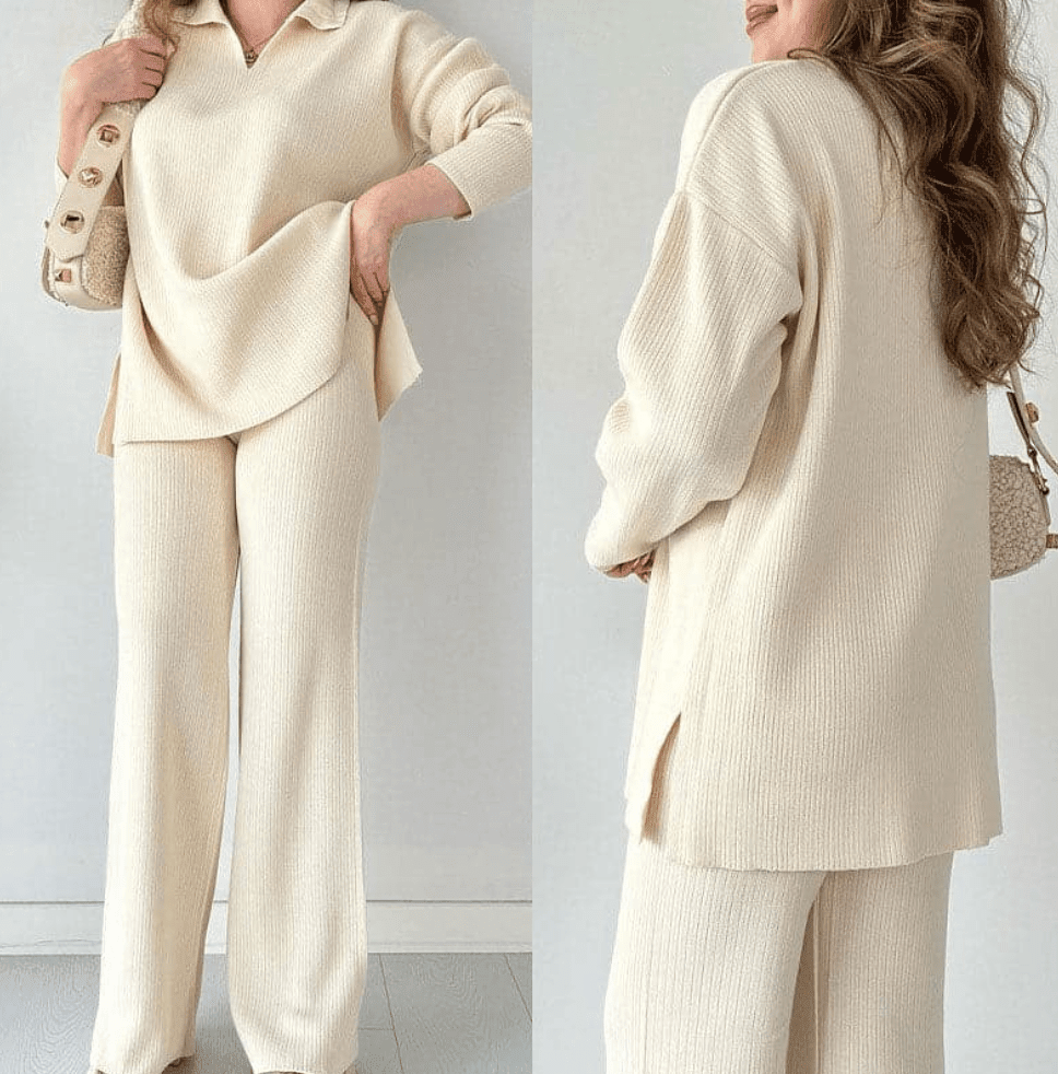 NOMI™ - Completo casual in maglia con scollo a V e spacchi laterali - Nomi