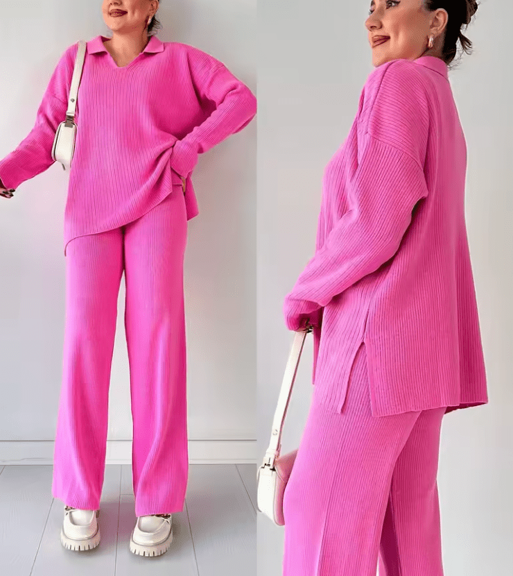 NOMI™ - Completo casual in maglia con scollo a V e spacchi laterali - Nomi