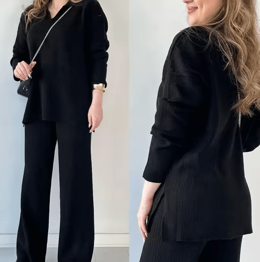 NOMI™ - Completo casual in maglia con scollo a V e spacchi laterali - Nomi