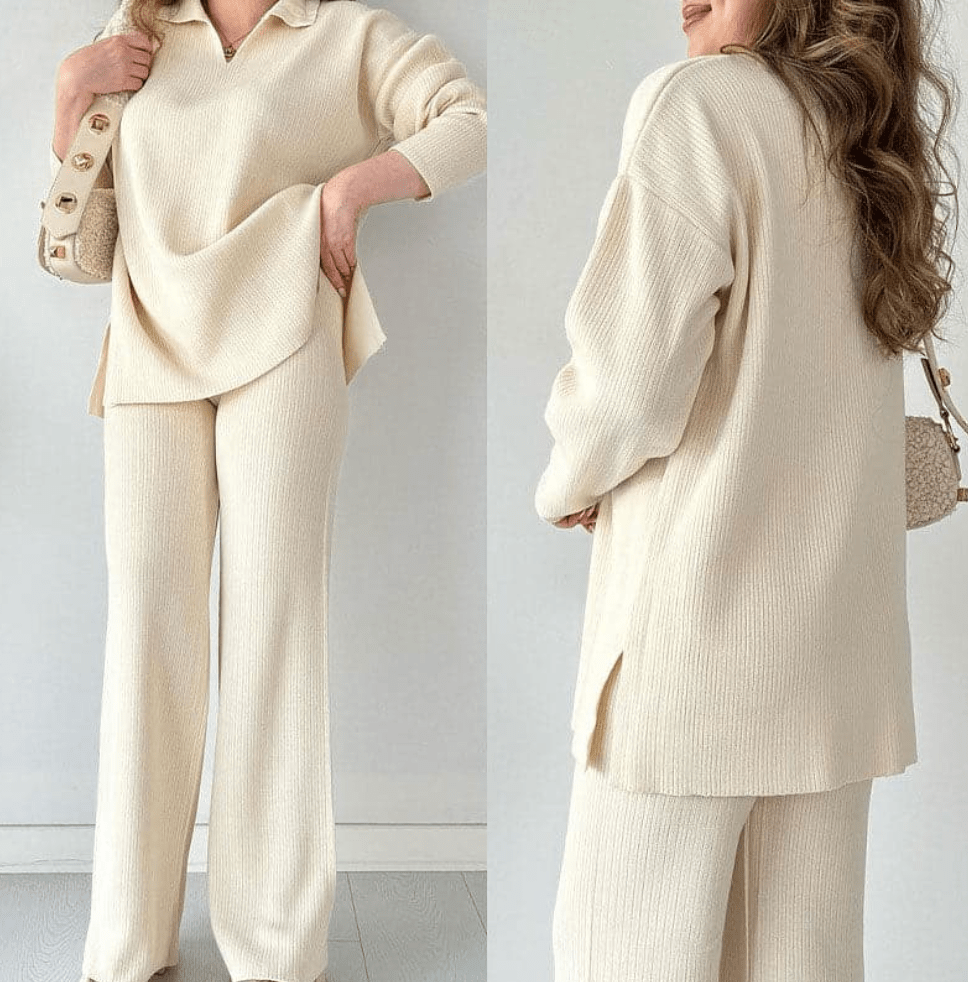 NOMI™ - Completo casual in maglia con scollo a V e spacchi laterali - Nomi