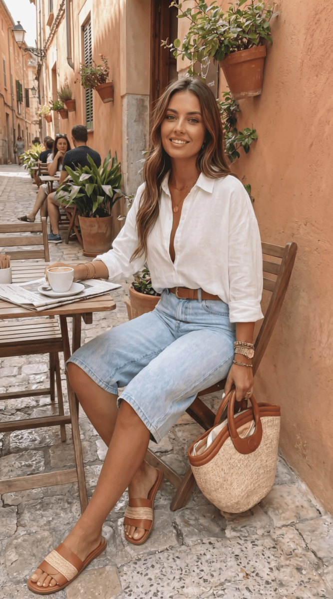 NOMI™ | Culotte Denim a Gamba Larga - Nomi