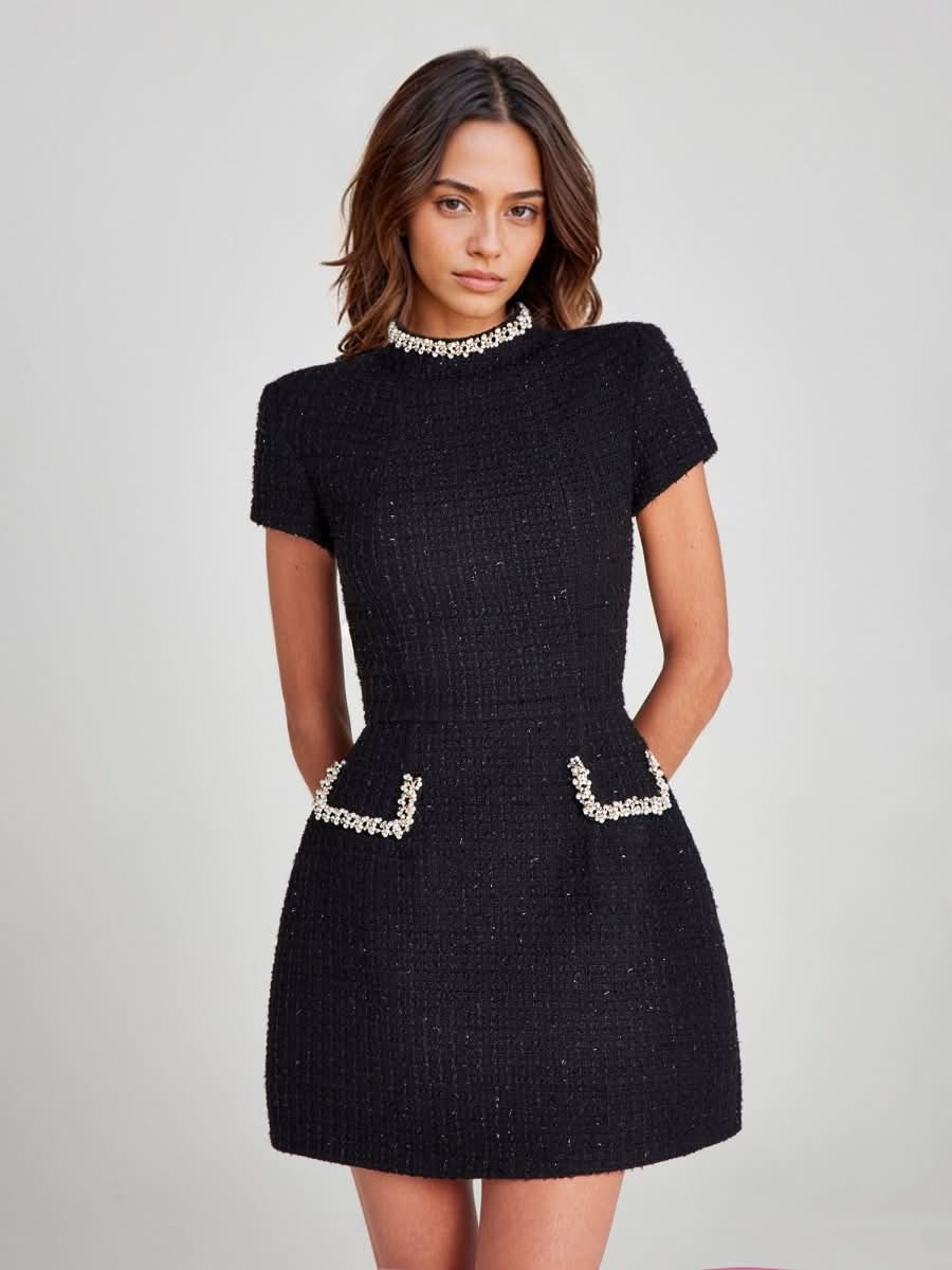 NOMI™ | Mini Abito in Tweed con Dettaglio Catena - Nomi