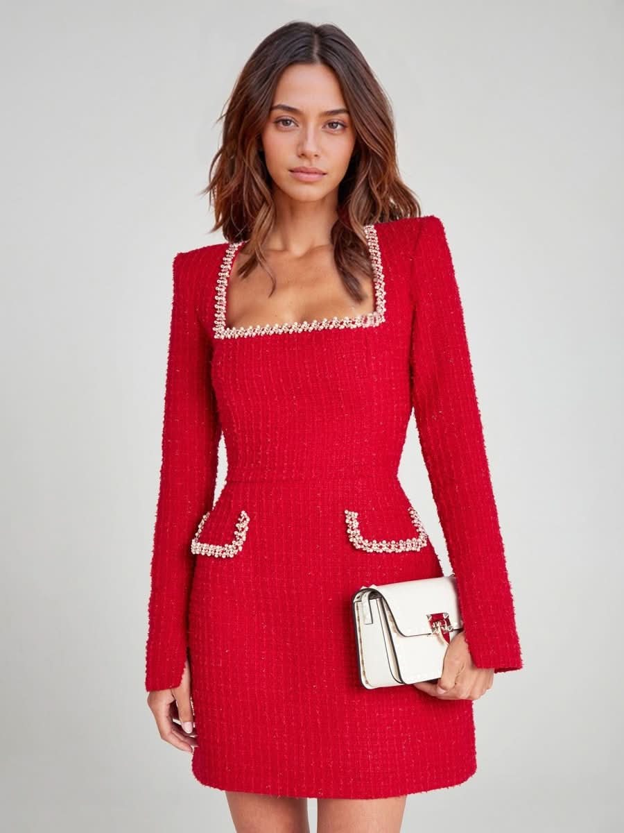 NOMI™ | Mini Abito in Tweed con Perline - Nomi
