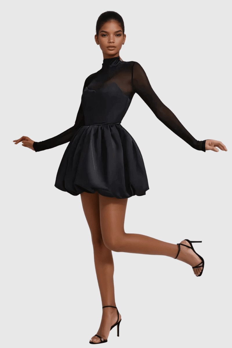 NOMI™ | Mini Abito Nero con Maniche Velate - Nomi
