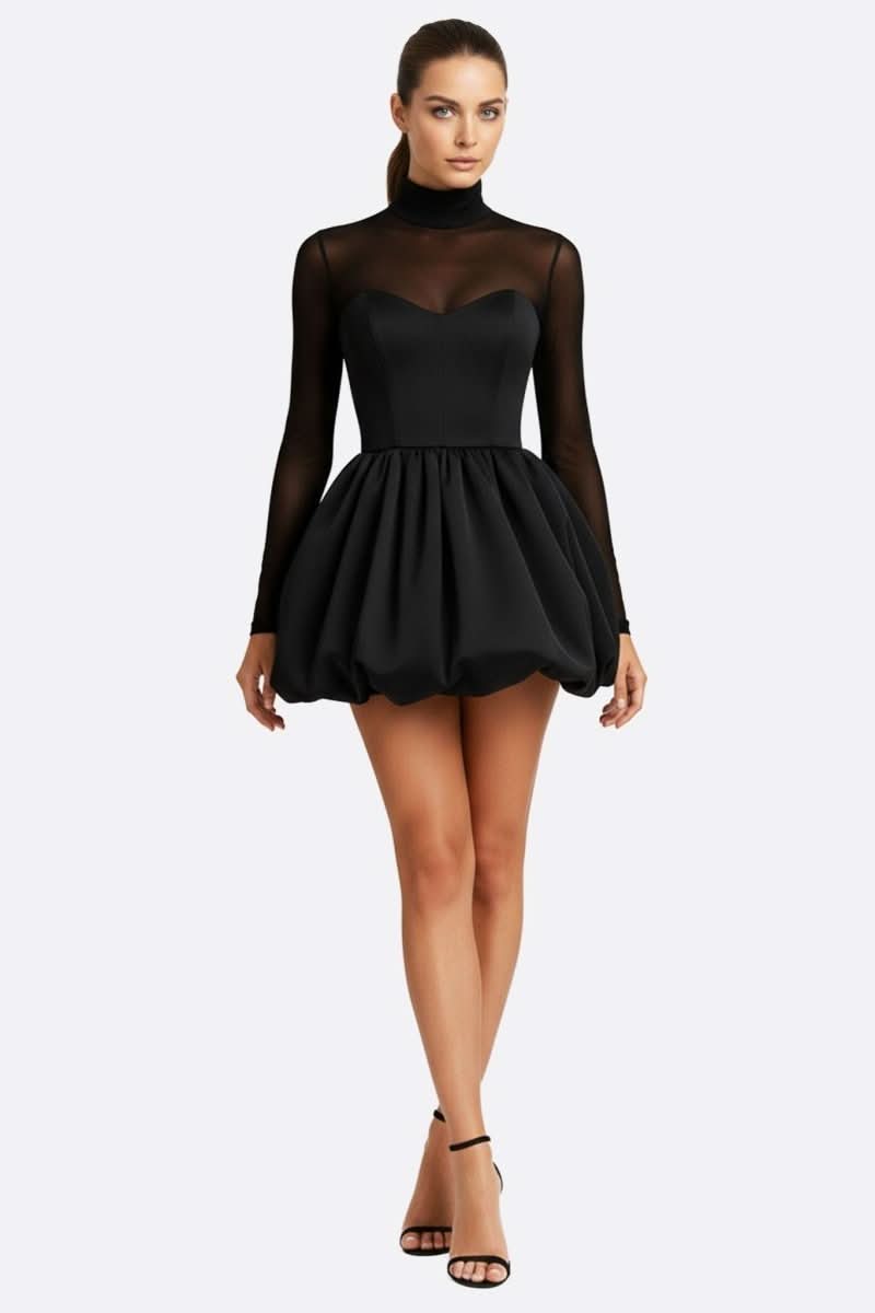 NOMI™ | Mini Abito Nero con Maniche Velate - Nomi