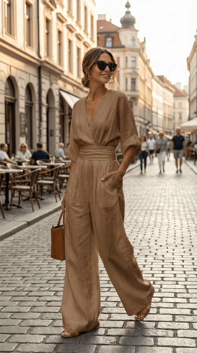 NOMI™ | Tuta Essenziale con Scollo a V e Vita Alta - Nomi