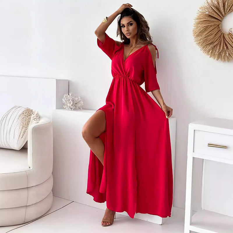 NOMI™ - Elegante abito scollo a V con spacco